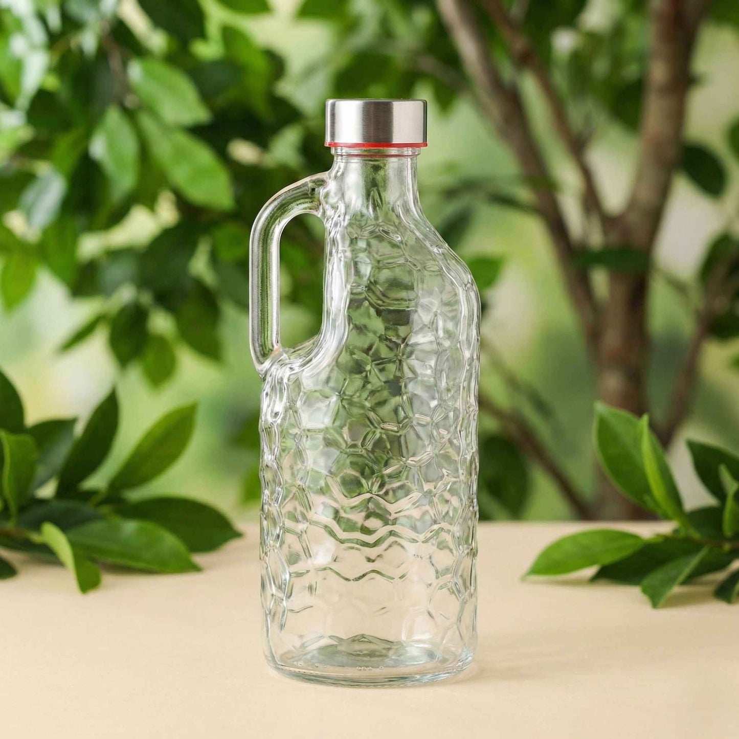 Textured Glass water Bottle with Handle (1L)