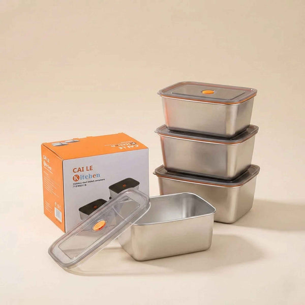 4 pcs Stainless steel fresh-keeping bowl with lid