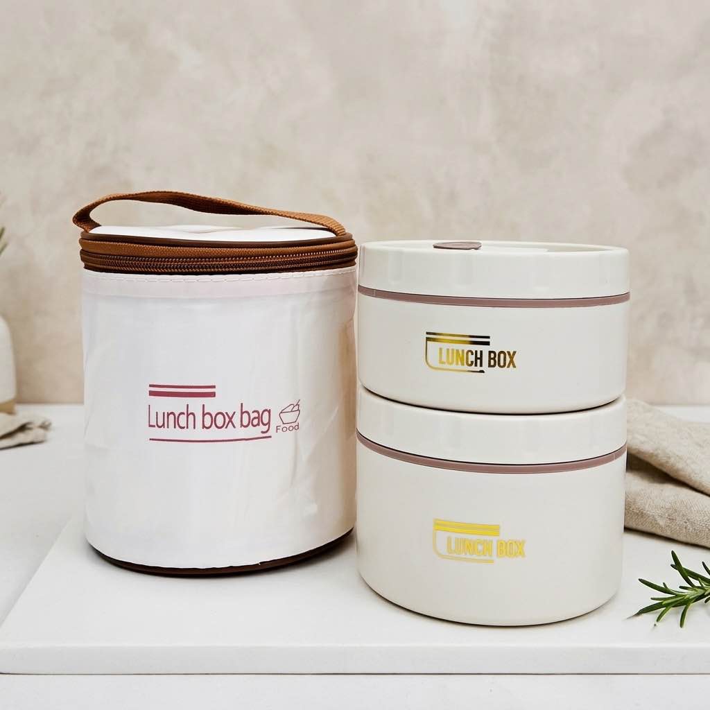 2 Pcs Airtight Lunch Box, Tiffin Carrier with Insulated Carrying Bag