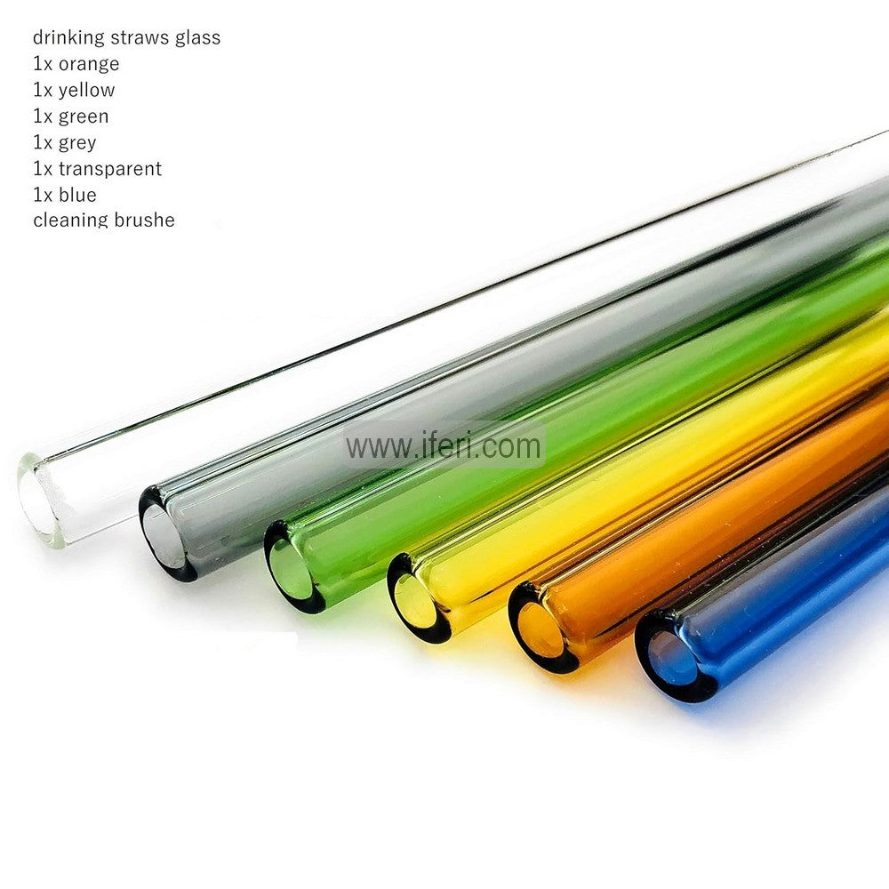 6 Pcs Colorful Premium Glass Straw Set MN0133