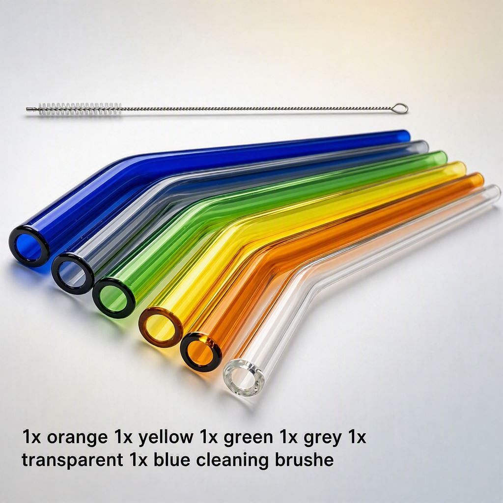 6 Pcs Colorful Premium Glass Straw Set