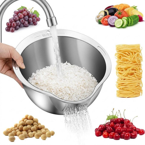 10.5 Inch Vegetable, Fruit Strainer Bowl, Washing Bowl, Stainless Steel Rinsing Bowl with Side Drainers