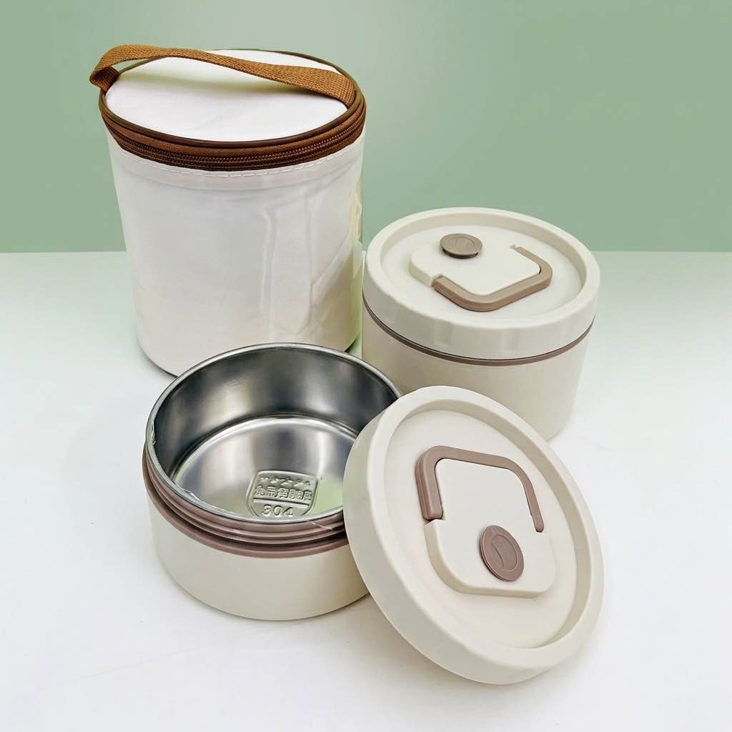 2 Pcs Airtight Lunch Box, Tiffin Carrier with Insulated Carrying Bag
