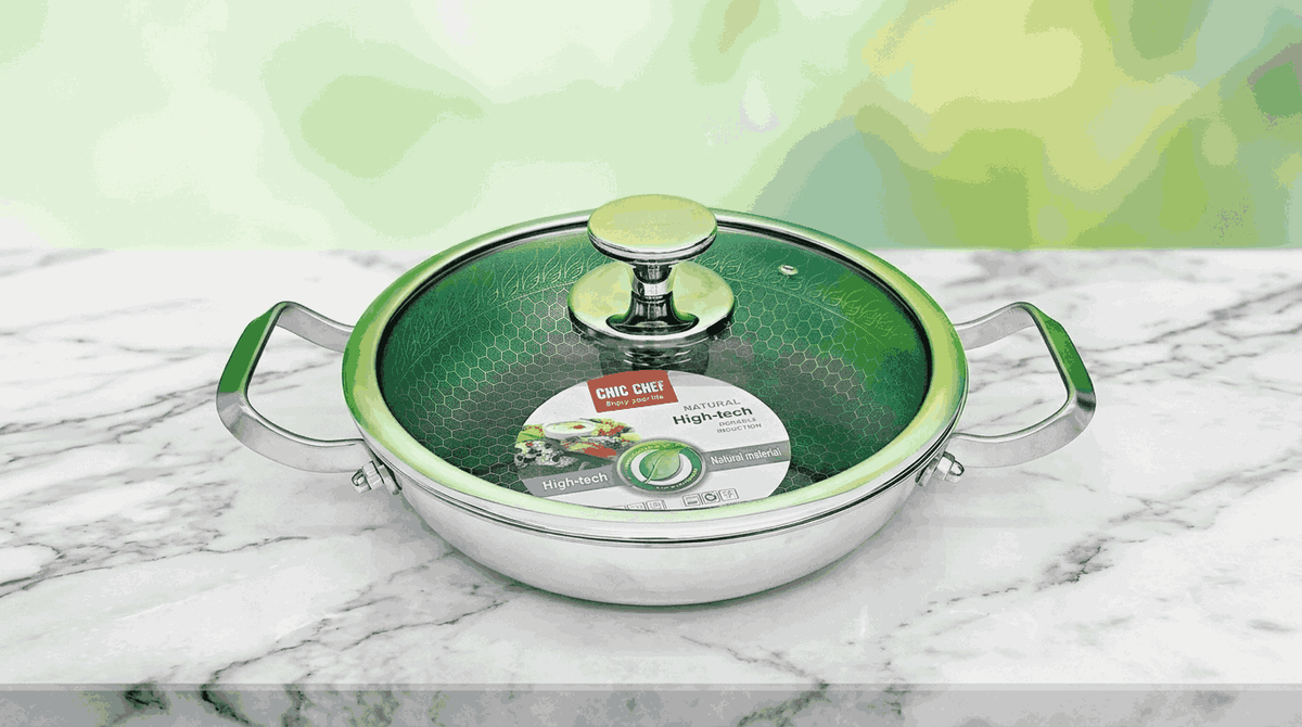 26cm Uncoated Honeycomb Design Stainless Steel Non-Stick Cookware / Karai with Lid
