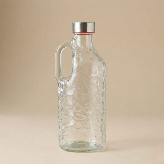 Textured Glass water Bottle with Handle (1L)