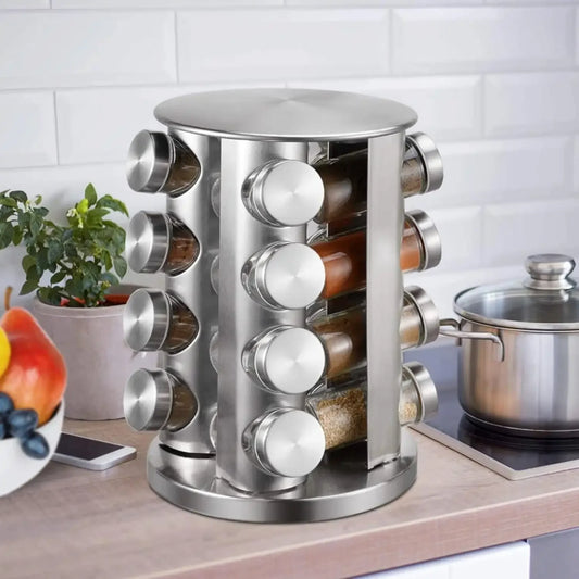 16 PC Rotating Glass Spice Jar Set - Priyolife