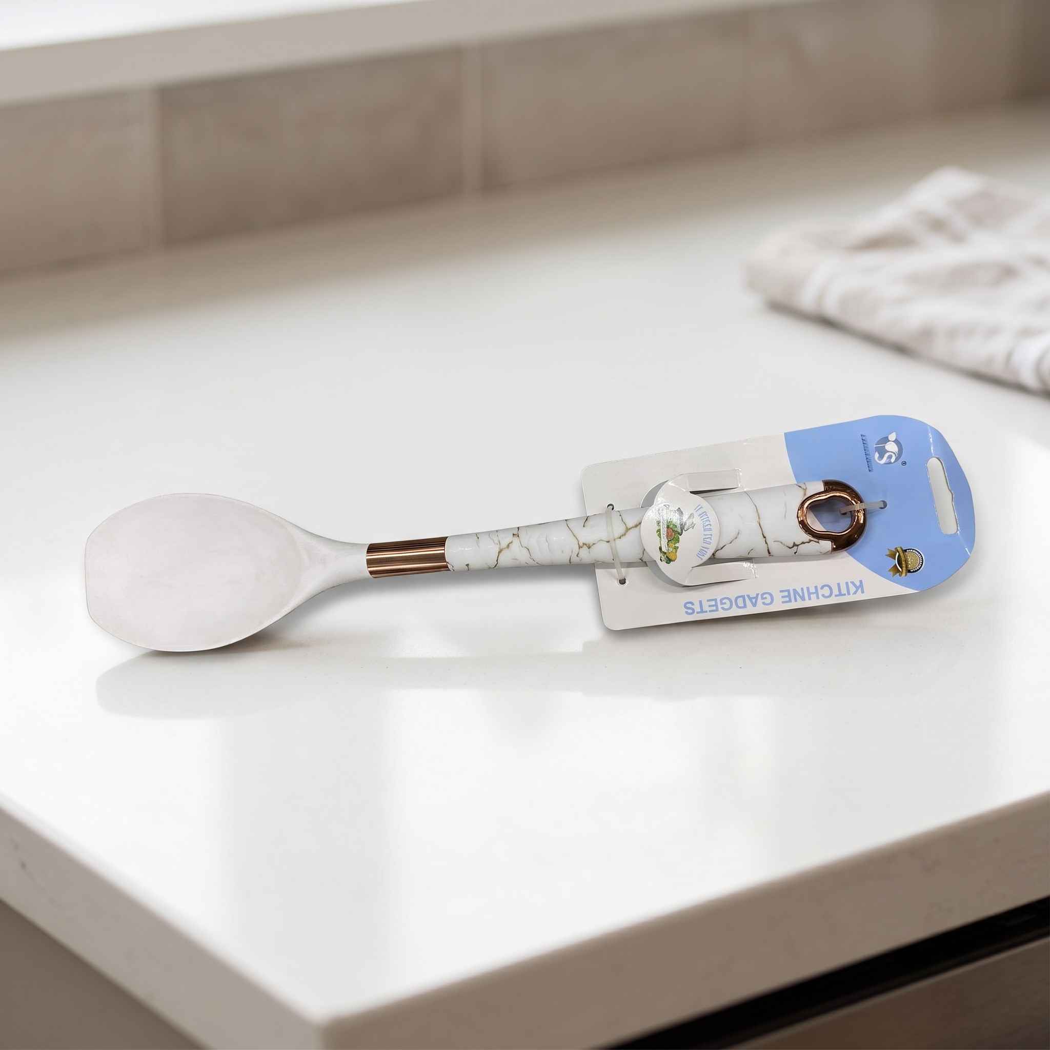 White Marble Silicone Serving Spoon with Rose Gold Accents