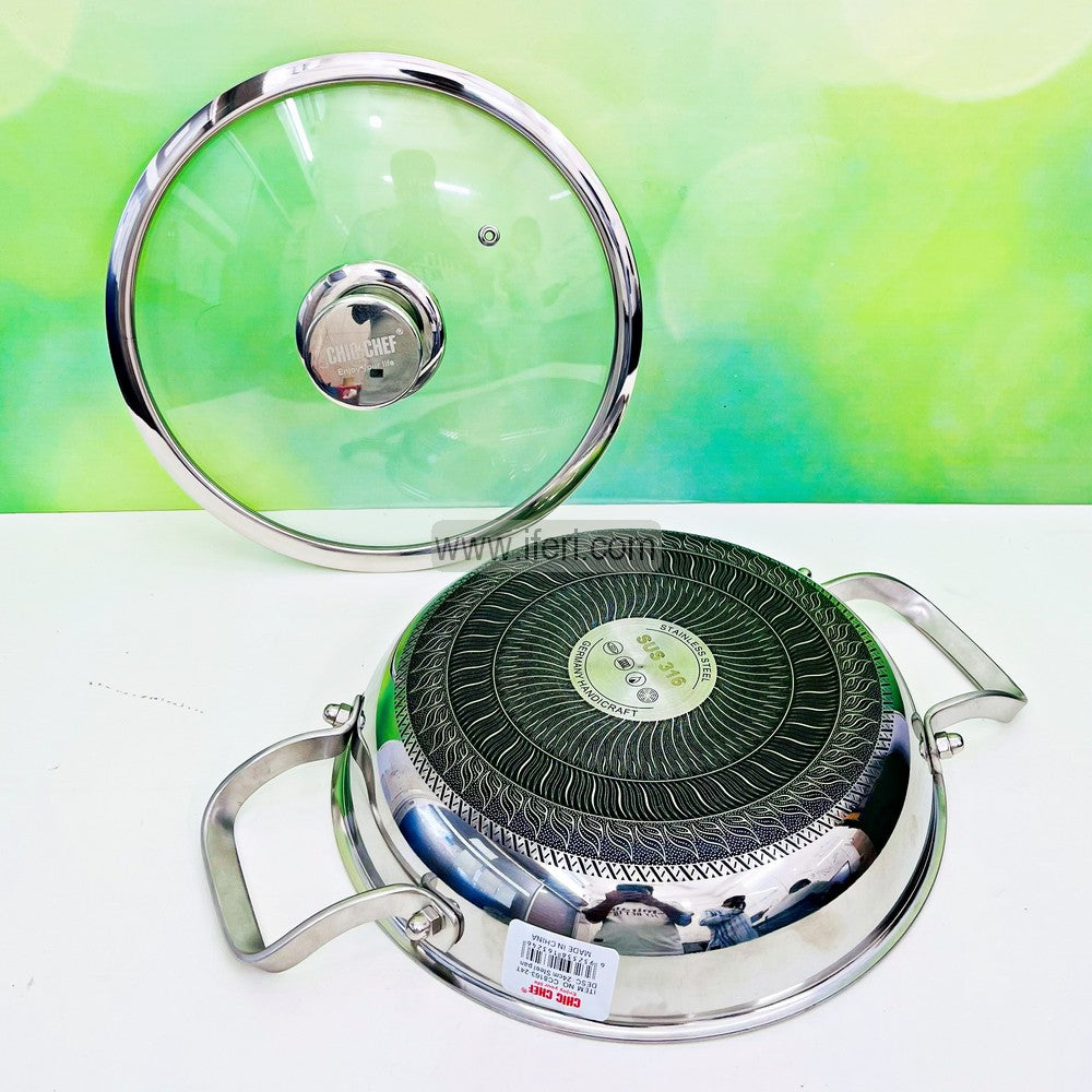 26cm Uncoated Honeycomb Design Stainless Steel Non-Stick Cookware / Karai with Lid DL6895