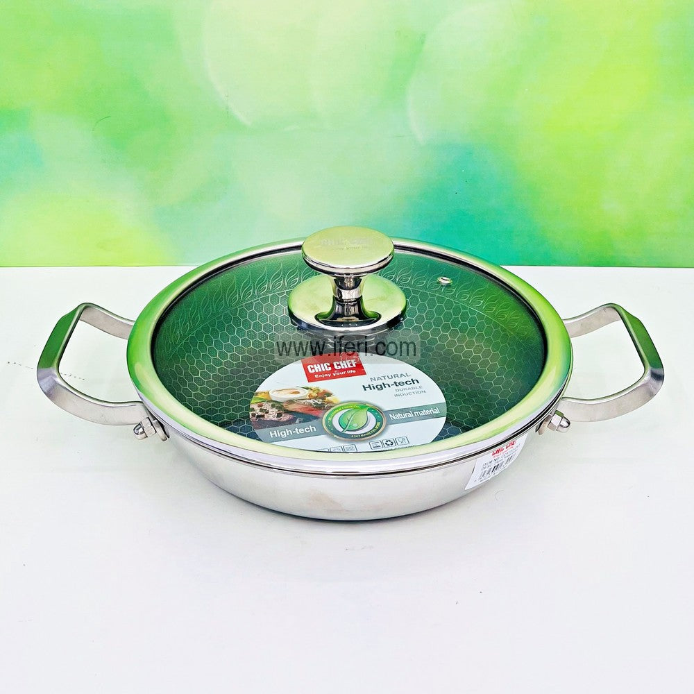 32cm Uncoated Honeycomb Design Stainless Steel Non-Stick Cookware / Karai with Lid DL6895