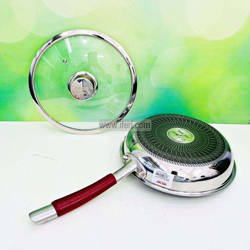 24cm Uncoated Honeycomb Design Stainless Steel Non-Stick Fry Pan with Lid DL6897