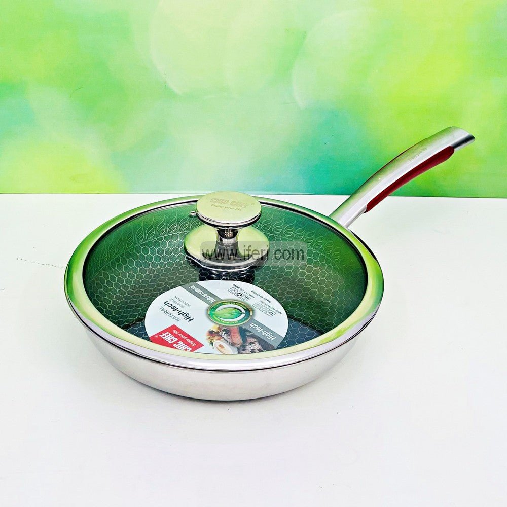 24cm Uncoated Honeycomb Design Stainless Steel Non-Stick Fry Pan with Lid DL6897