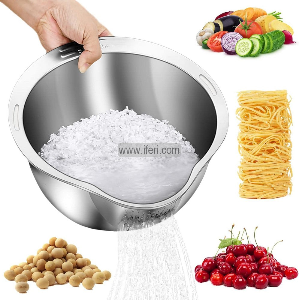 10.5 Inch Vegetable, Fruit Strainer Bowl, Washing Bowl, Stainless Steel Rinsing Bowl with Side Drainers TG10674